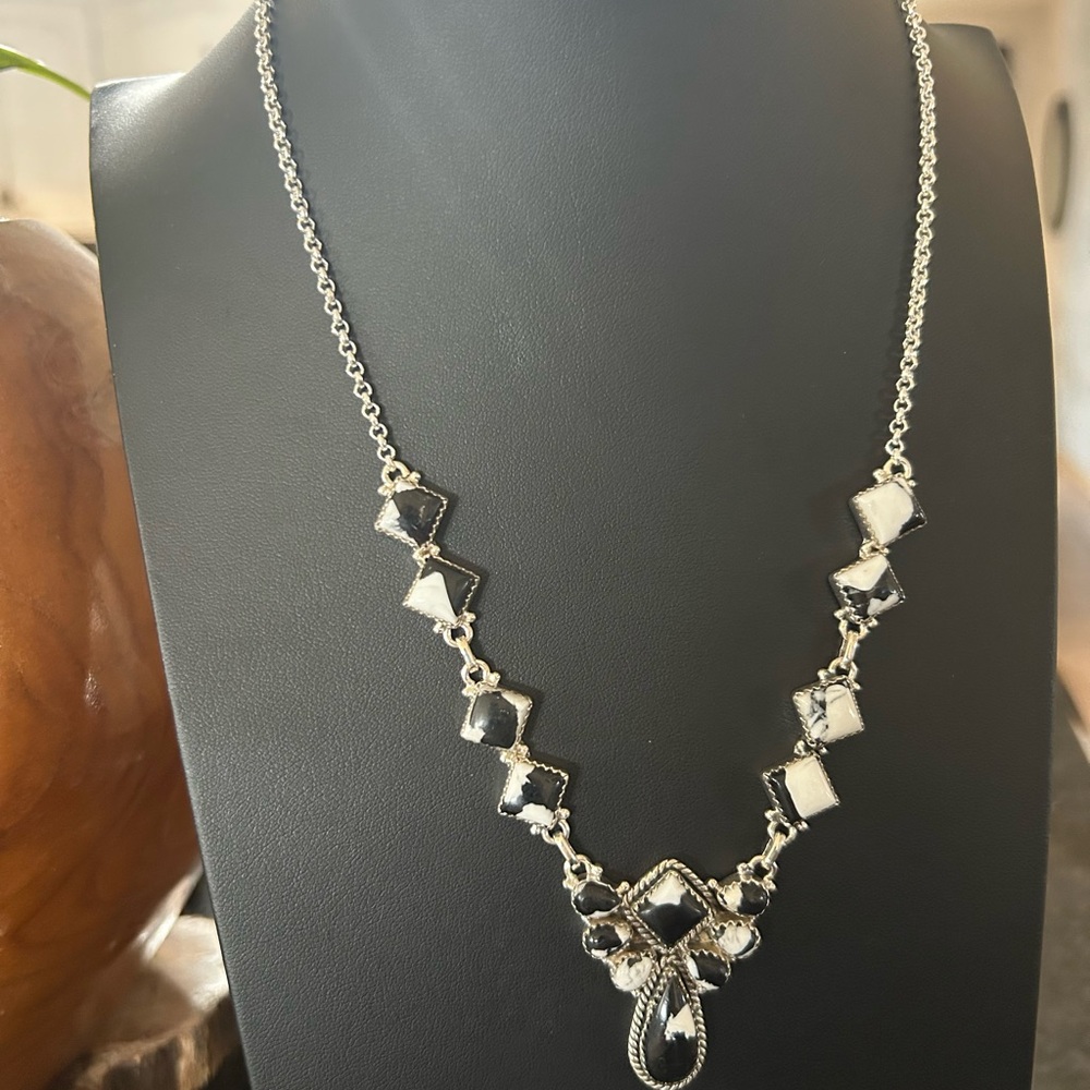 White Buffalo Sterling Silver Lariat Necklace